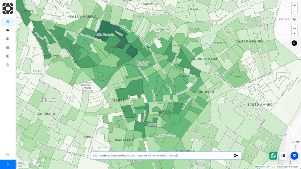 um mapa de uma cidade com áreas em diferentes tons de verde 