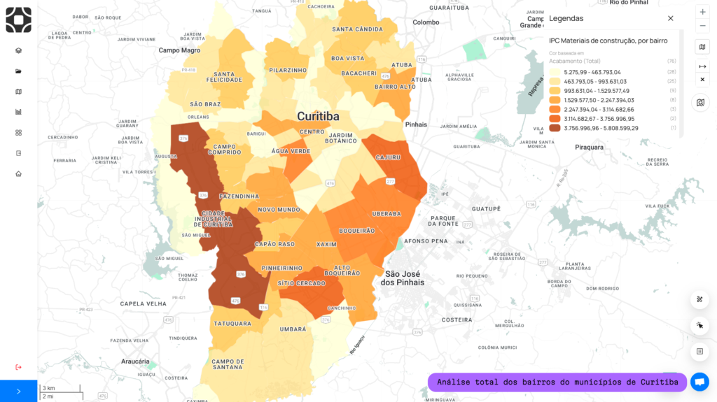 Análise de Curitiba da plataforma da Datlo, referente ao índice de potencial de consumo dos bairros.